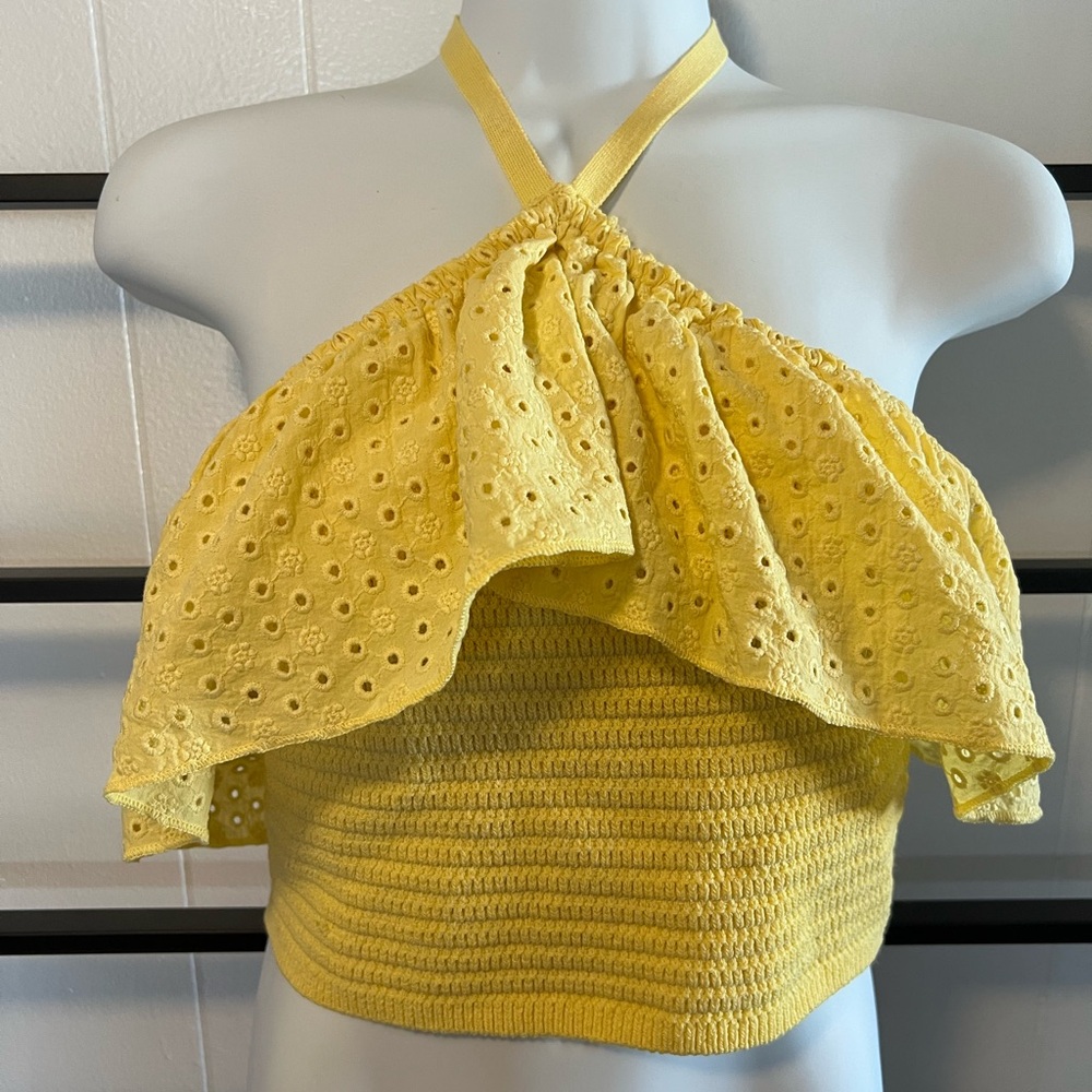 Zara Yellow Smocked Ruffled Crop Top, SZ M, EUC, B22